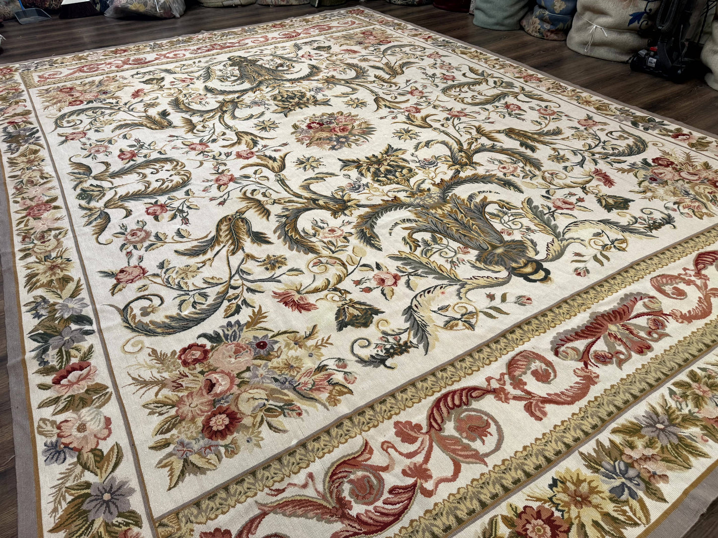 USED Aubusson Needlepoint Rug 10x14, Elegant European French Carpet, Vintage Carpet