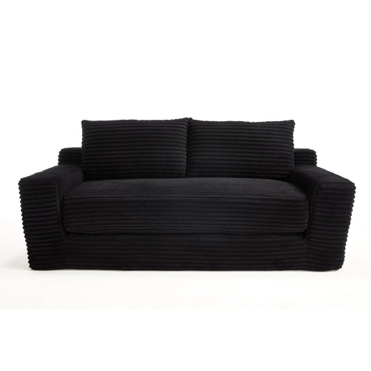 NEW Loveseat Sofa Bed with Memory Foam & Steel Frame - Convertible 2-in-1 Design, Black Corduroy, No Assembly