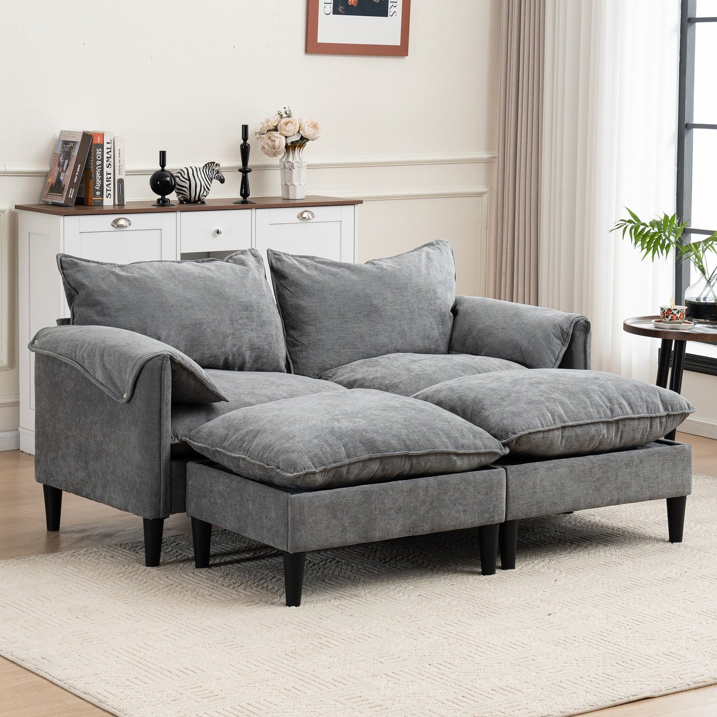 NEW Convertible Combination Gray U-Shaped Sofa with Footstools Storage
