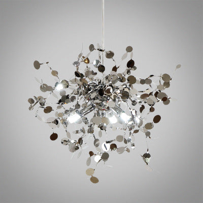 NEW Nordic Minimalist Living Room Window Bar Tree Leaf Stainless Steel Chandelier