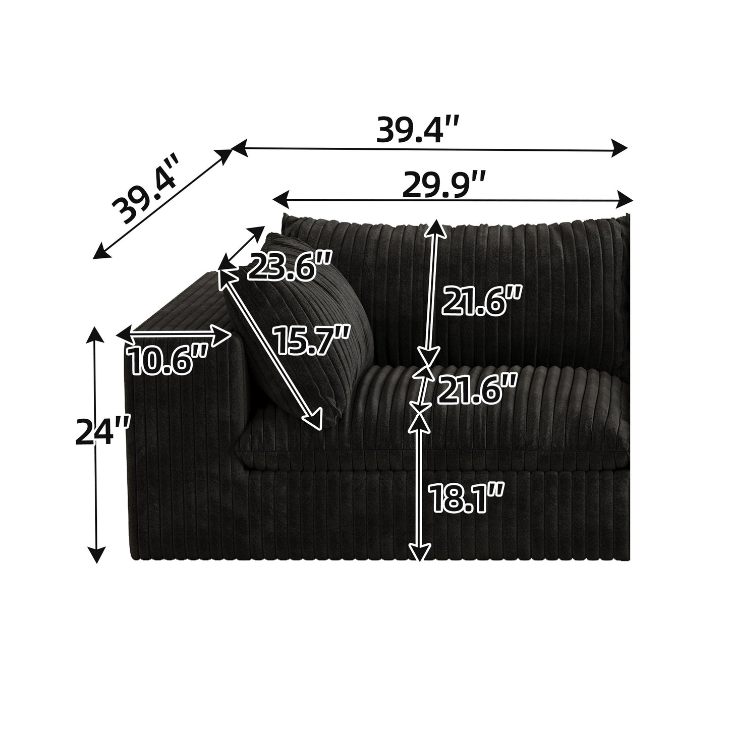NEW Corduroy Fabric Deep Seat Double-layered Sofa Couch