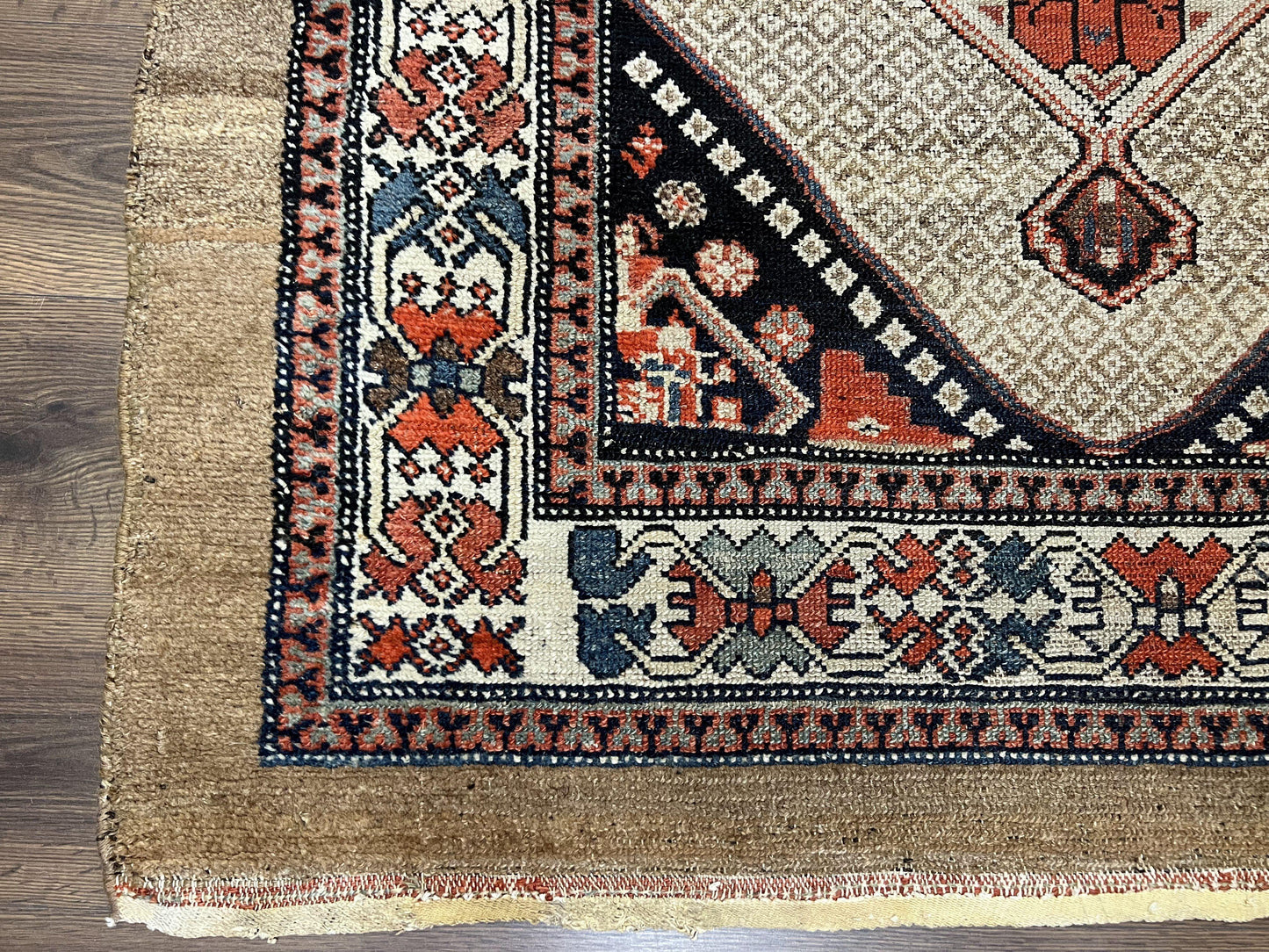 USED Rare Persian Sarab Tribal Runner Rug 4 x 10, Antique, Geometric Medallions, Camel Hair Runner