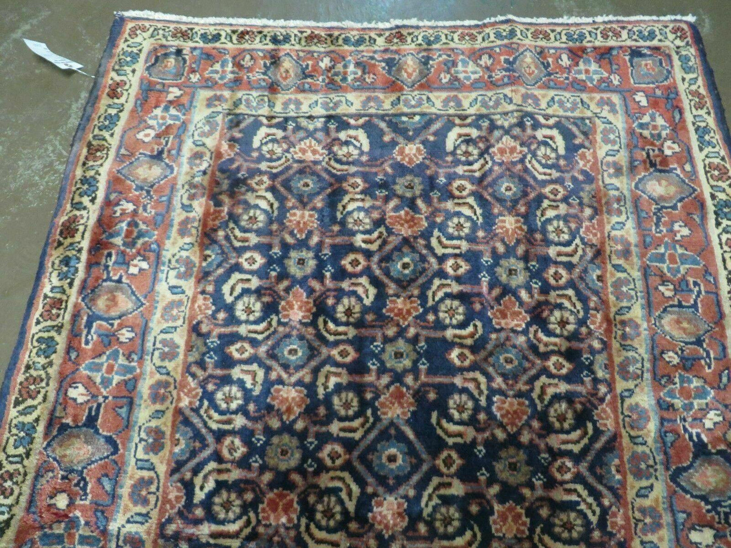 USED 3'7" X 10' Antique Handmade India Floral Oriental Wool Runner Rug Organic Blue