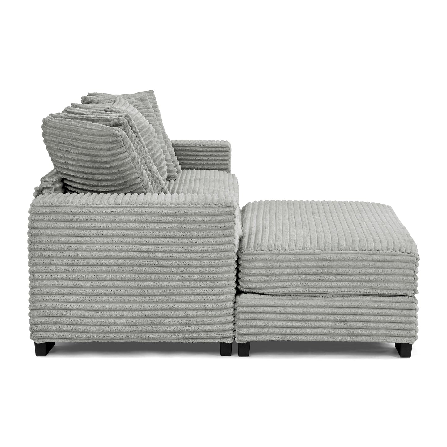 NEW Gray Corduroy Tufted Upholstered Sleeper Sectional L-Shaped Modular Convertible Sofa