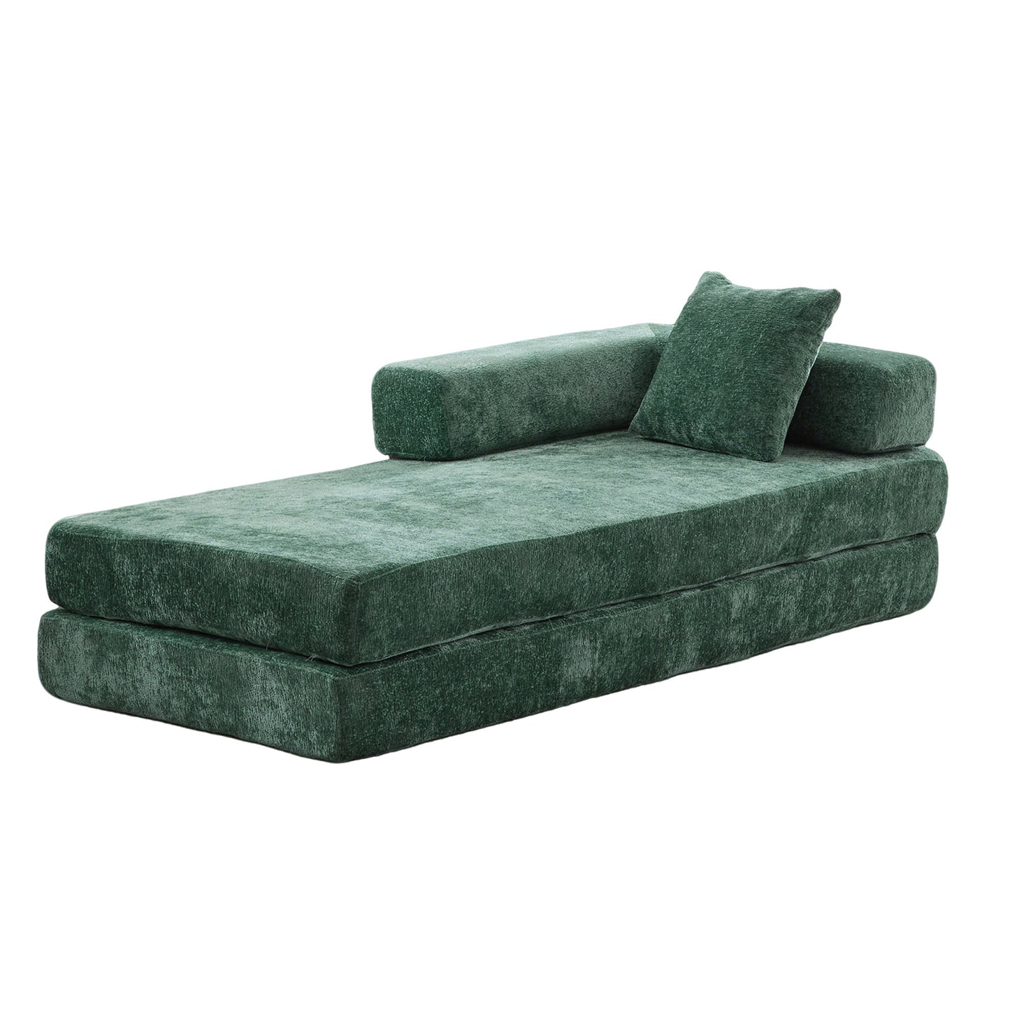 NEW Dark Green Chenille Fabric Floor Compression Convertible Sofa Bed