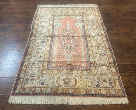 USED Silk Indian Kayseri Rug 4x6, Haji Jalili Design, Vintage Rug