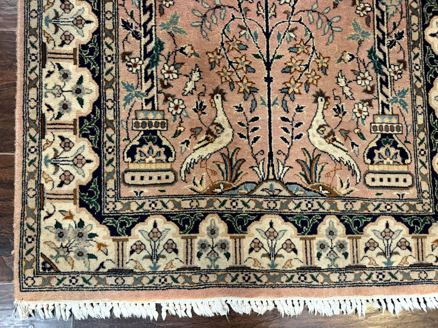 USED Small Tree of Life Prayer Rug, Pak Persian Rug 2.7 x 4, , Birds, Lantern, Handmade Vintage Fine 260 KPSI