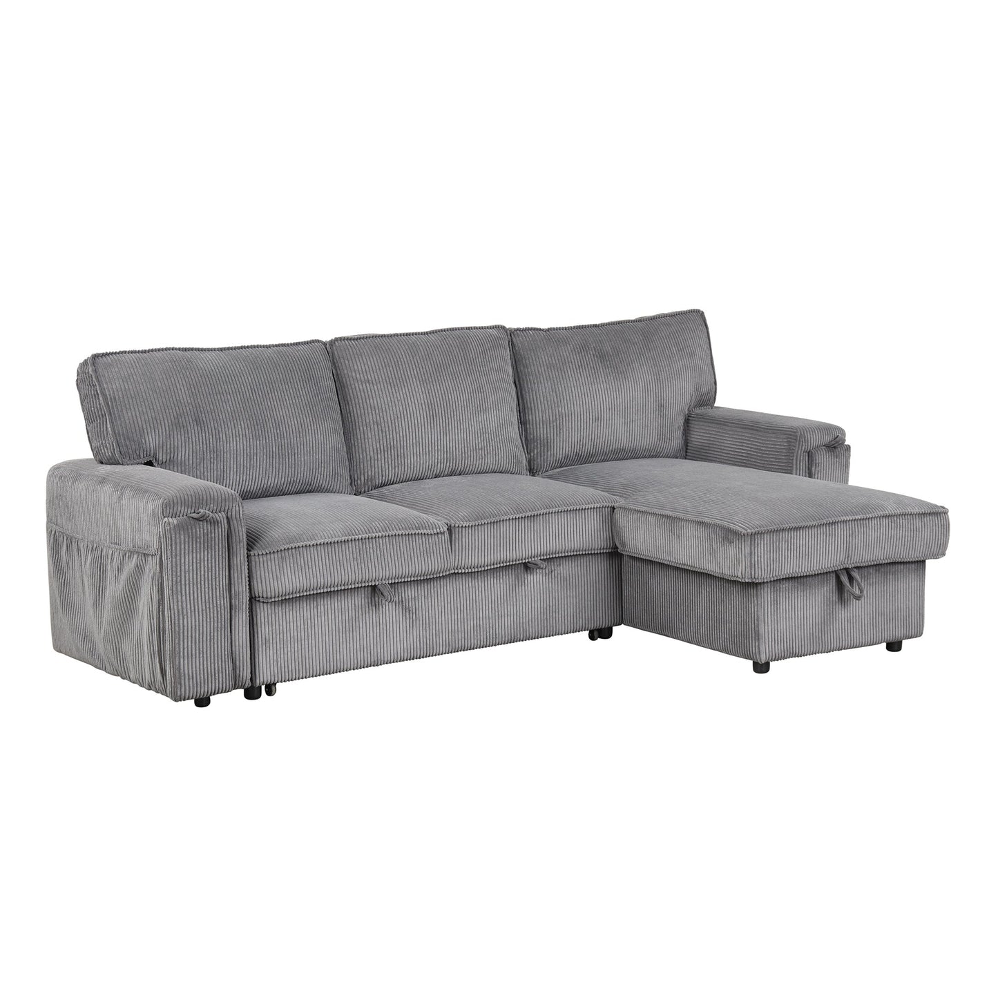 NEW U_STYLE Upholstery Sleeper Sectional Sofa with Storage Bags and 2 cup holders  on Arms
