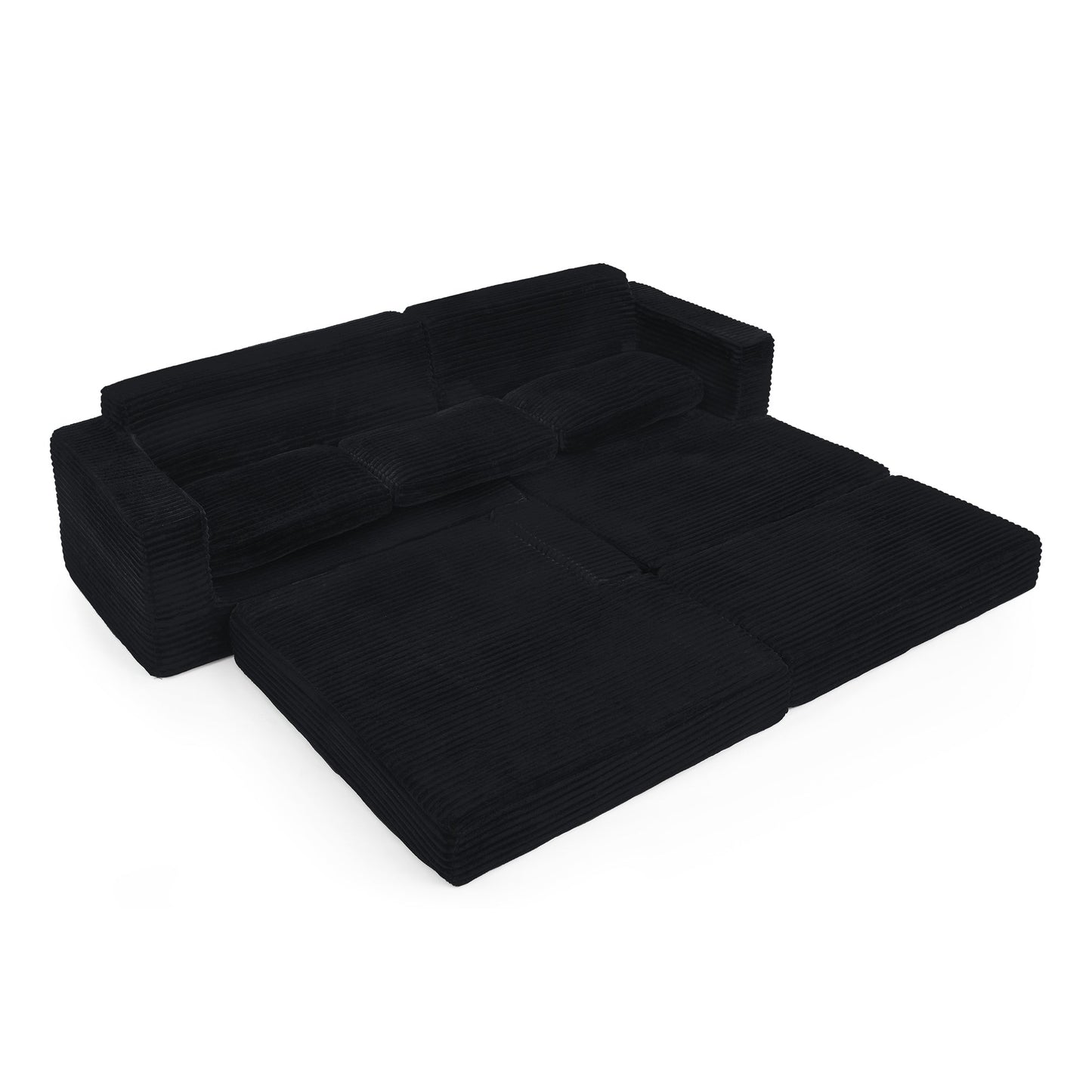 NEW Modern Minimalist L-Shape Modular Sectional Sofa Bed with Corduroy Fabric in Black
