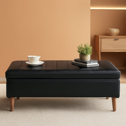NEW Black 44.5-Inch Storage Ottoman With Premium Gas Spring
