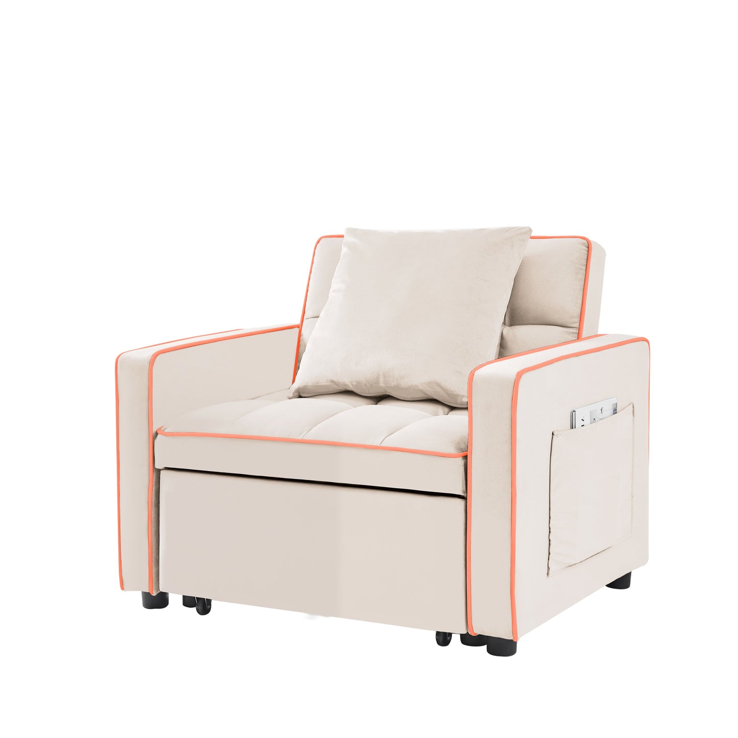 NEW Creamy White Velvet Modern Three-in-One Folding Sofa Bed Chair with Adjustable Back