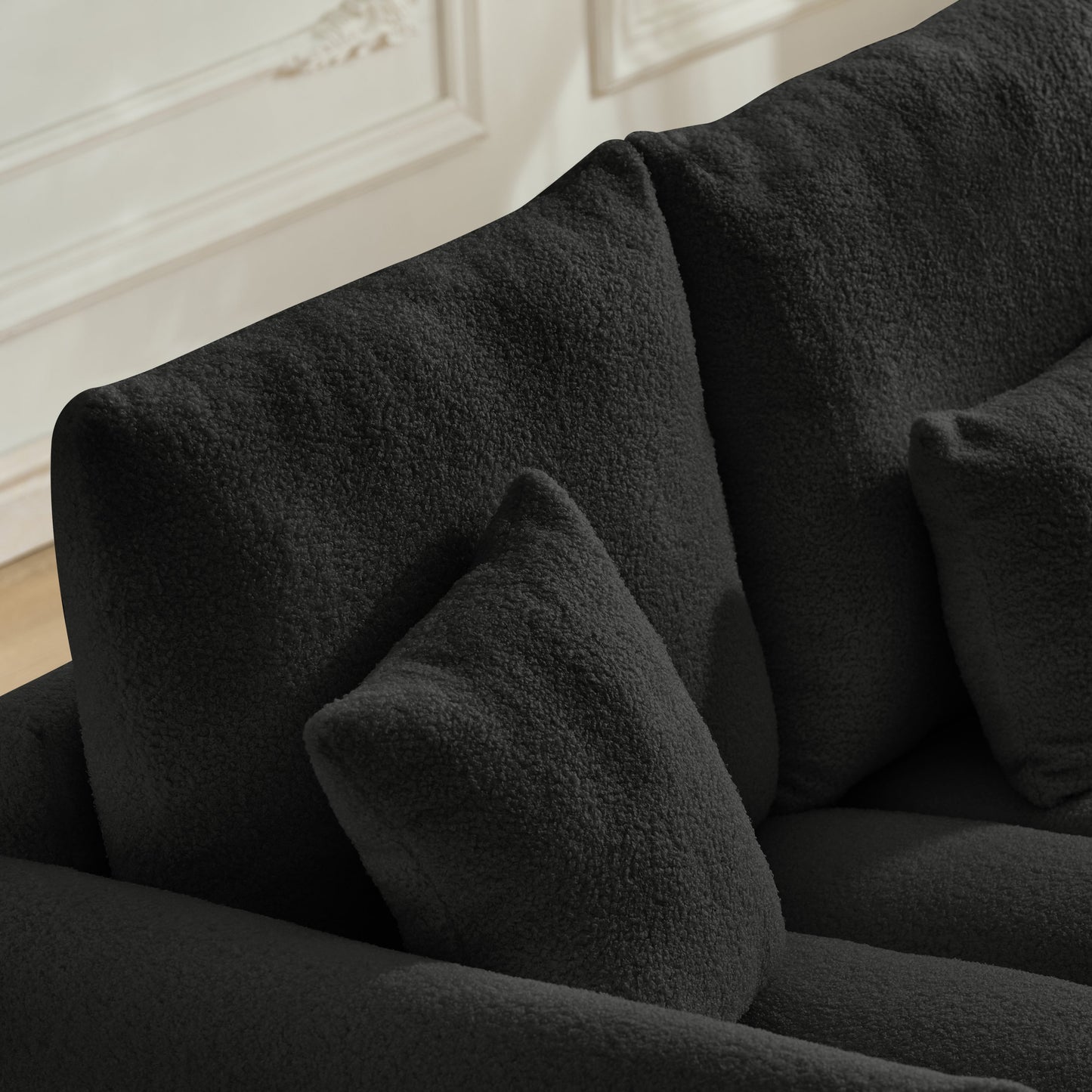 NEW 80.7 inch Premium Teddy Fabric Solid Wood Frame 3 Seat Oversized Upholstered Chair Sofa with 3 Back Pillows and 3 Back Cushions