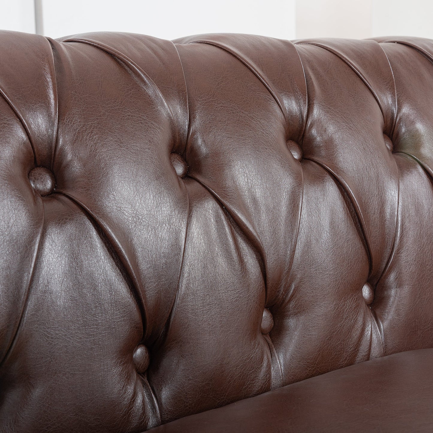 NEW Dark Brown PU Rolled Arm Chesterfield Three Seater Sofa