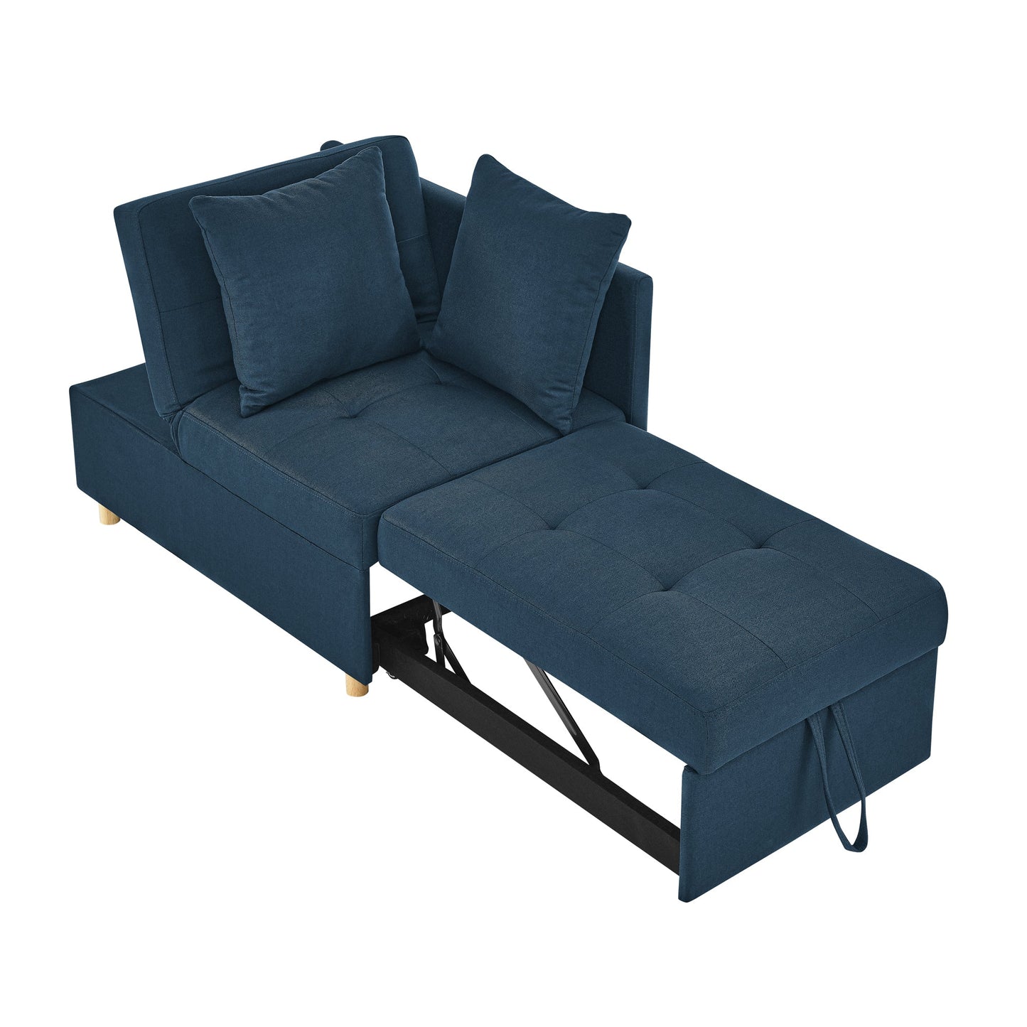 NEW Modern Blue Linen Fabric Convertible Sleeper Adjustable Backrest Couch Chair Recliner with Pullout Sofa Bed and Wheels