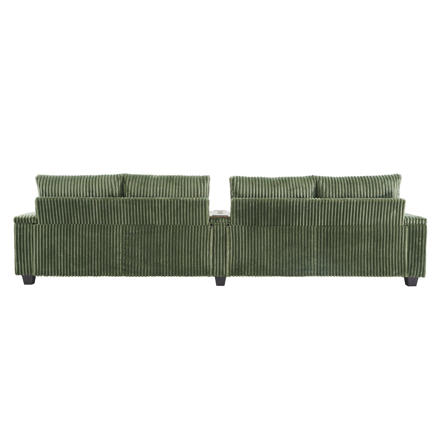 NEW Modern 4-Seater Green Corduroy Sofa with USB Ports Hidden Storage Arms and Flip-Top Cup Holders
