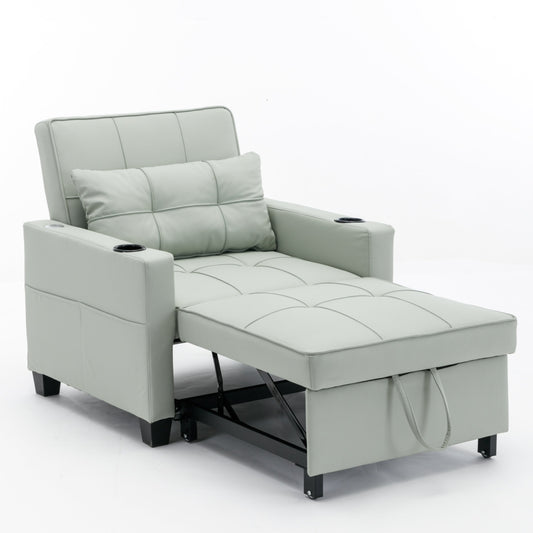 New Green Leather Futon 3-in-1 Pull Out Sleeper Chair
