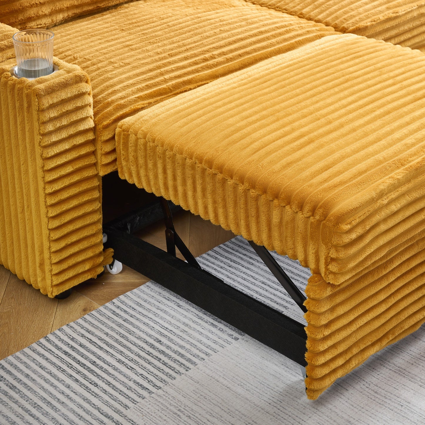 NEW Orange Corduroy Fabric 80 inch Two-in-One Pull-Out Sofa Foldable and Hidden Reclining Function