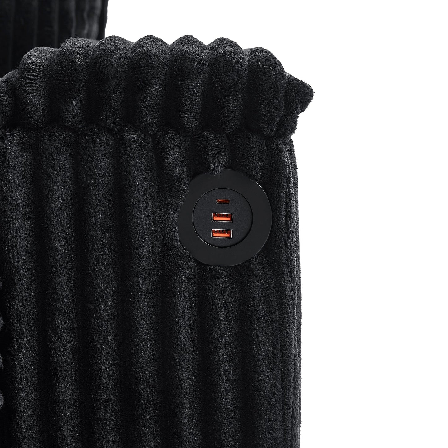 NEW Modern 4-Seater Black Corduroy Sofa Couch with USB Ports and Hidden Storage