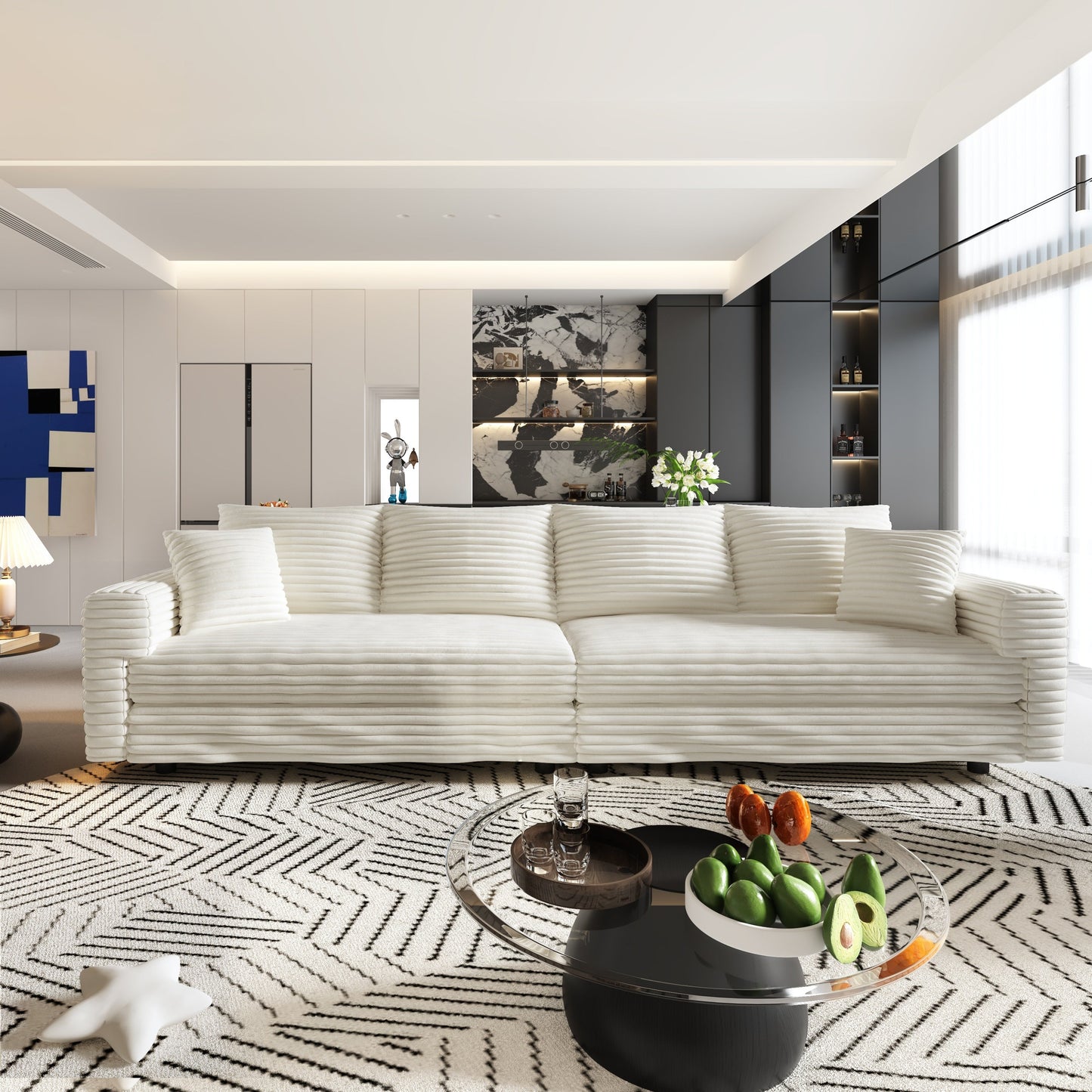 NEW 104.3' Modern 4-Seat  Beige Comfy Upholstered Plush Corduroy Sofa