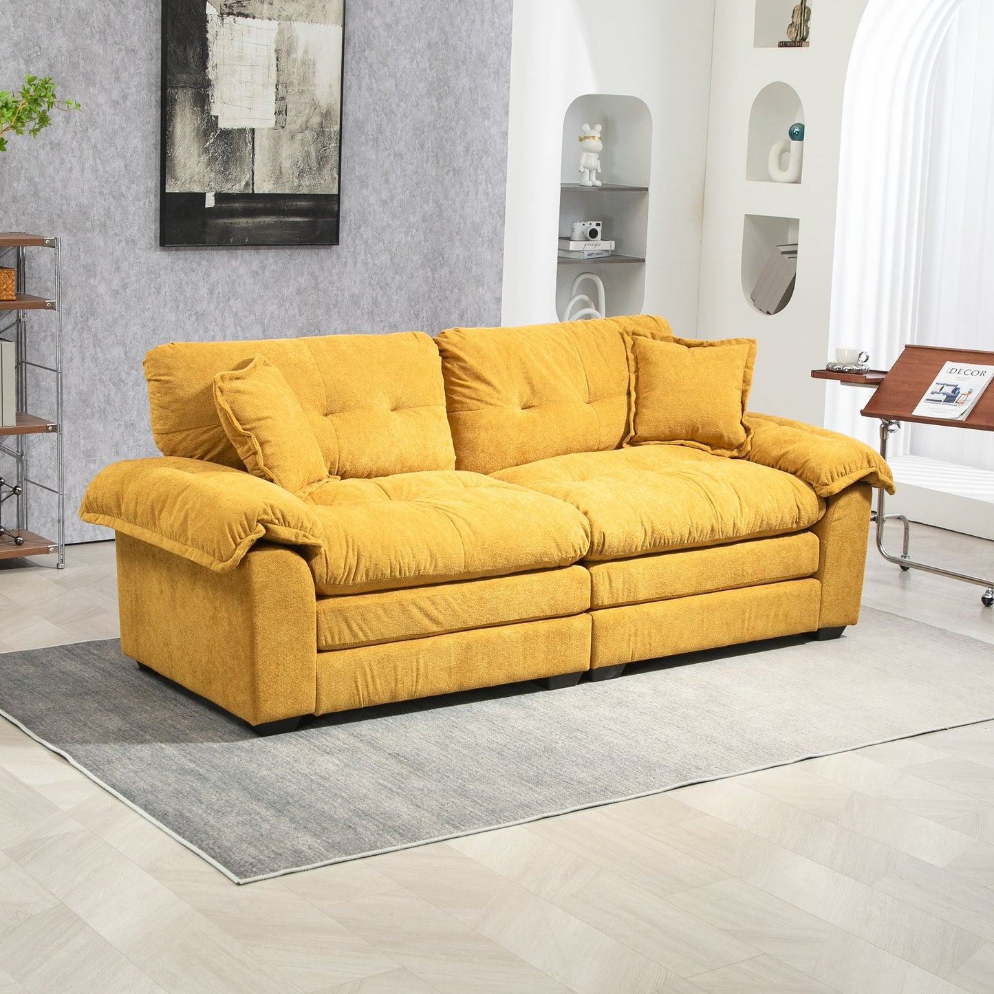 NEW 84' Chenille Sofa Small Sofa Loveseat Deep Seat Sofa Couch with 2 Throw Pillows & Memory Foam for Living Room Apartment Office Lounge-Yellow