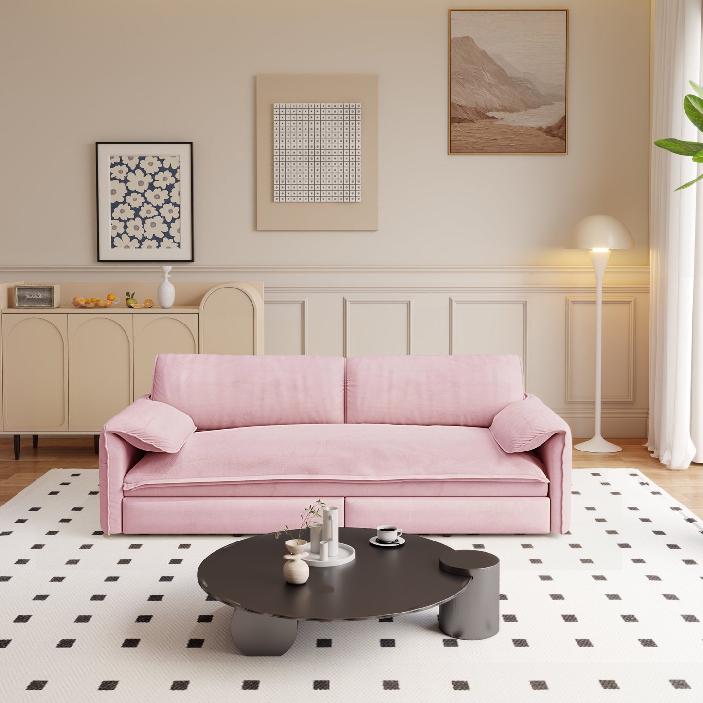 66' Queen Pull Out Sofa Bed, 3-in-1 Convertible Sleeper Sofa with Side Storage,Multi-Functional Velvet Loveseat Bed for Living Room,Bedroom,Apartment,Office(Old Sku:W1885P163513;New Sku:W1885S00226)