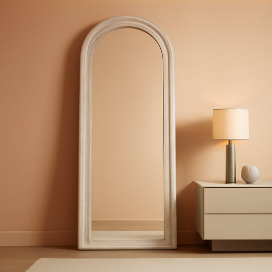 NEW Arched Full Length Mirror With Solid Wood Frame 71x32 Rustic White