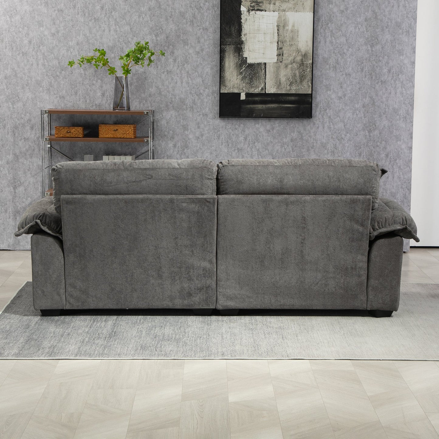 NEW 84' Grey Chenille Small Loveseat Deep Seat Sofa Couch with 2 Throw Pillows & Memory Foam