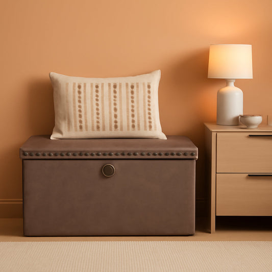 NEW Oak Brown 30-Inch Foldable Storage Ottoman Bench