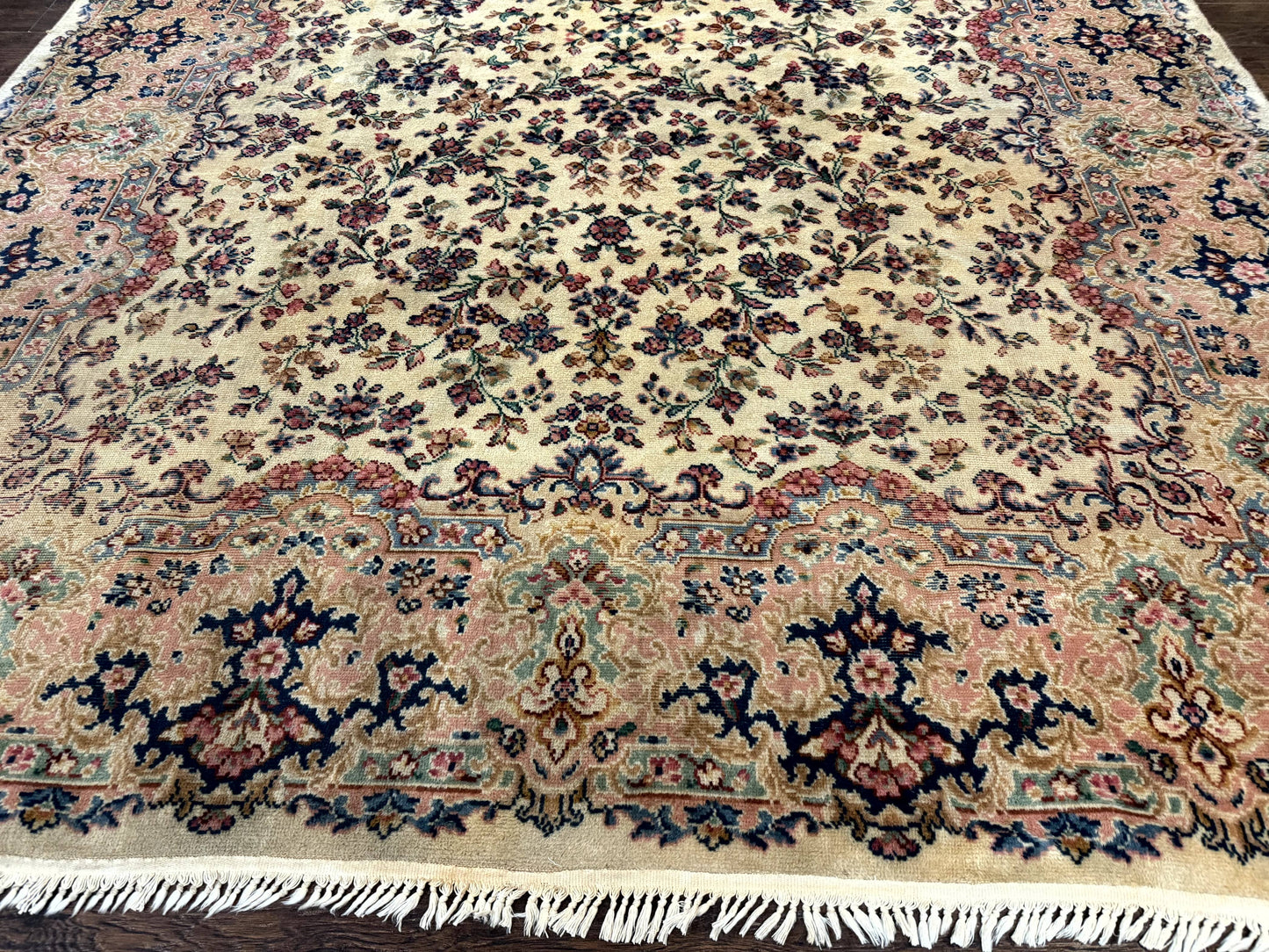 USED Antique Karastan Rug 8.8 x 12 Lanamar Floral Ivory Kirman Wool Discontinued