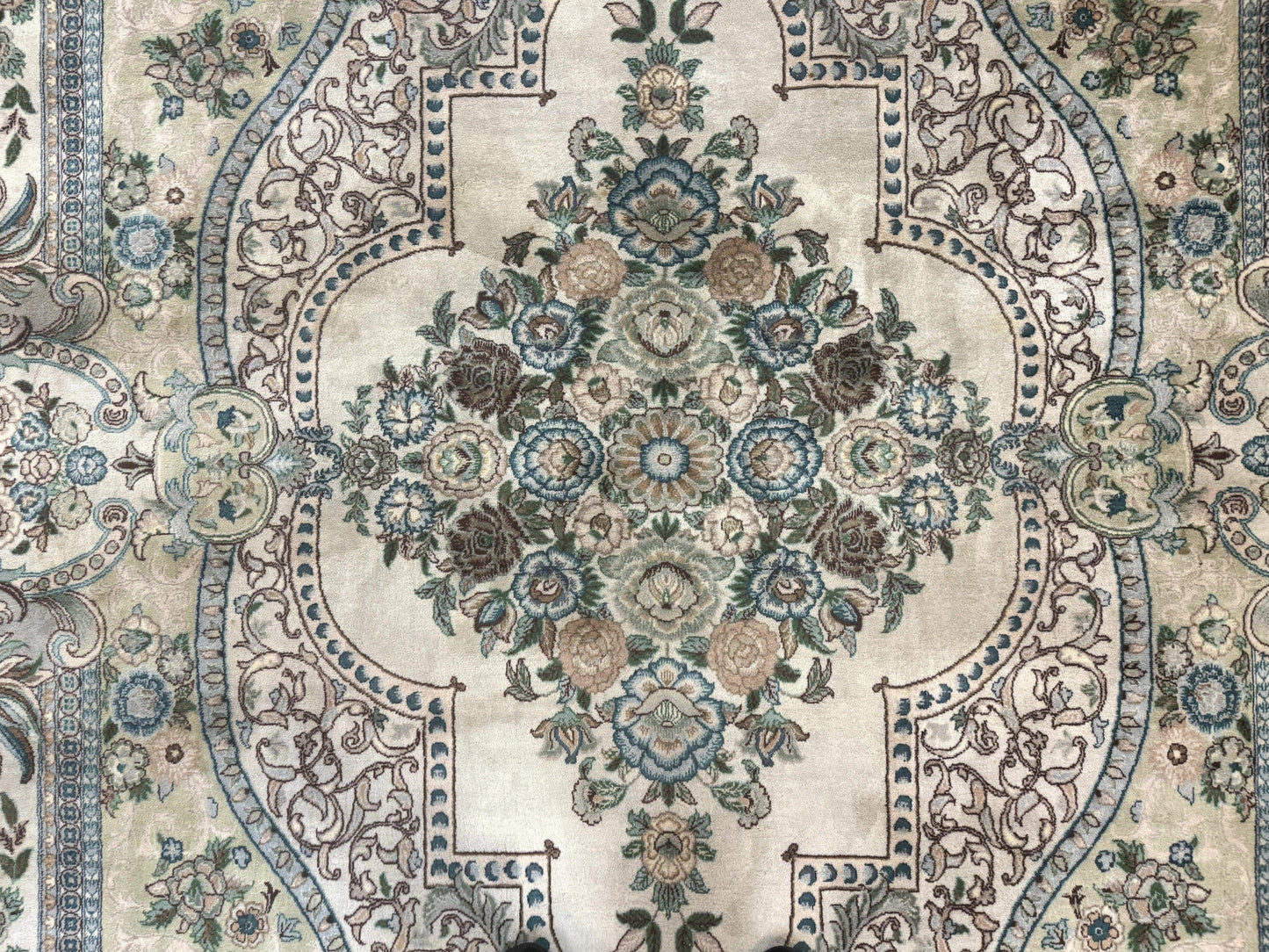 USED Pak Persian Rug 8 x 10.6, Elegant Oriental Carpet, Floral Medallion, Vintage Handmade Wool Rug, FIne 240 KPSI