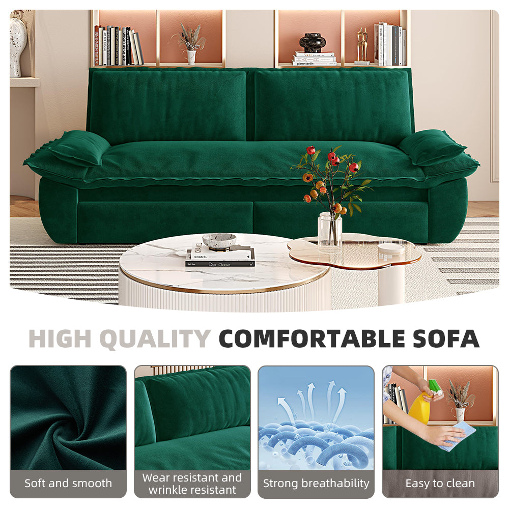 NEW Multi-Functional Green Velvet 3-in-1 Convertible 73.2' Queen Pull Out Sofa Bed Sleeper Couch