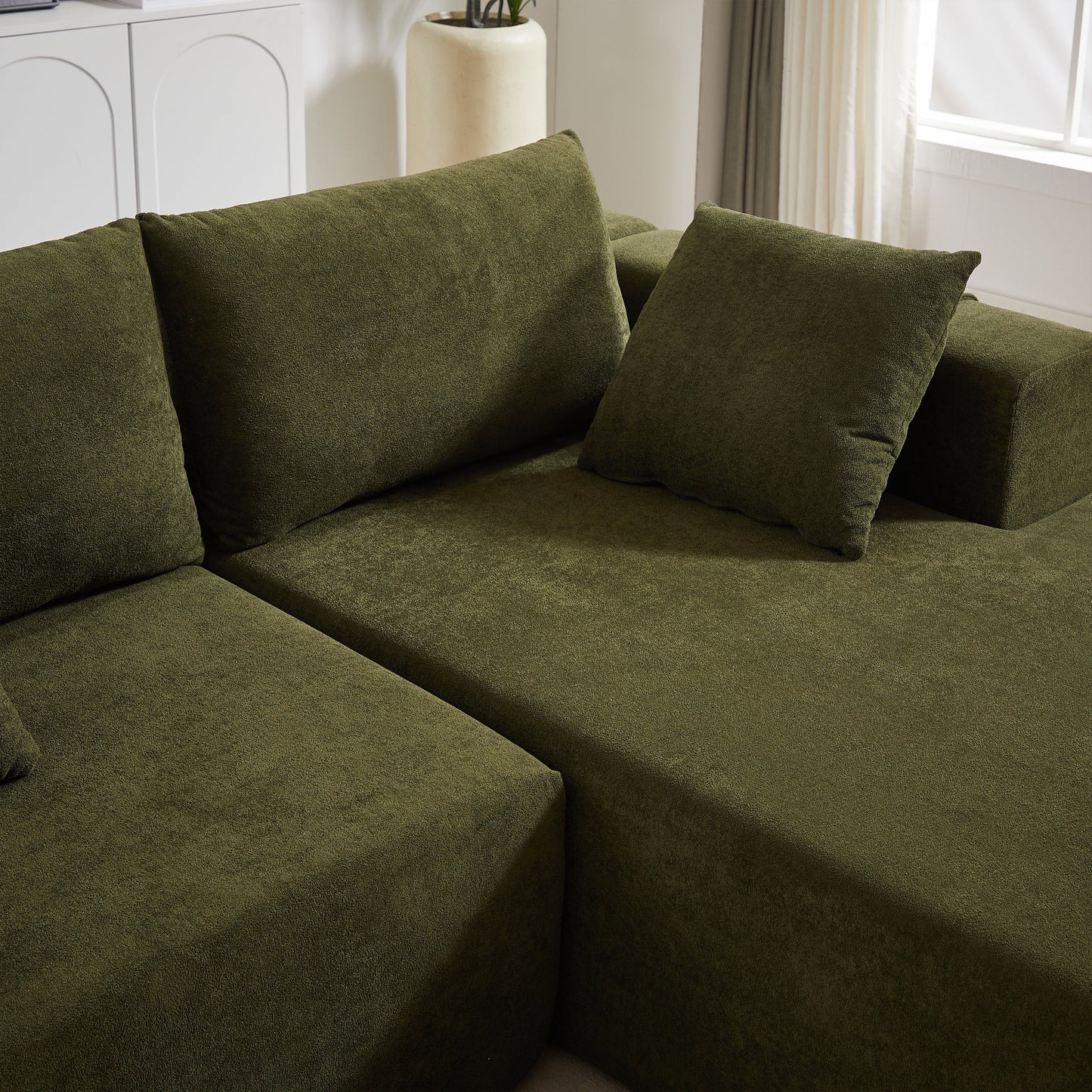 NEW Modern Chenille Upholstered Modular 108' L Shaped Sectional Free Combination Sofa Couch Set (Right Chaise)