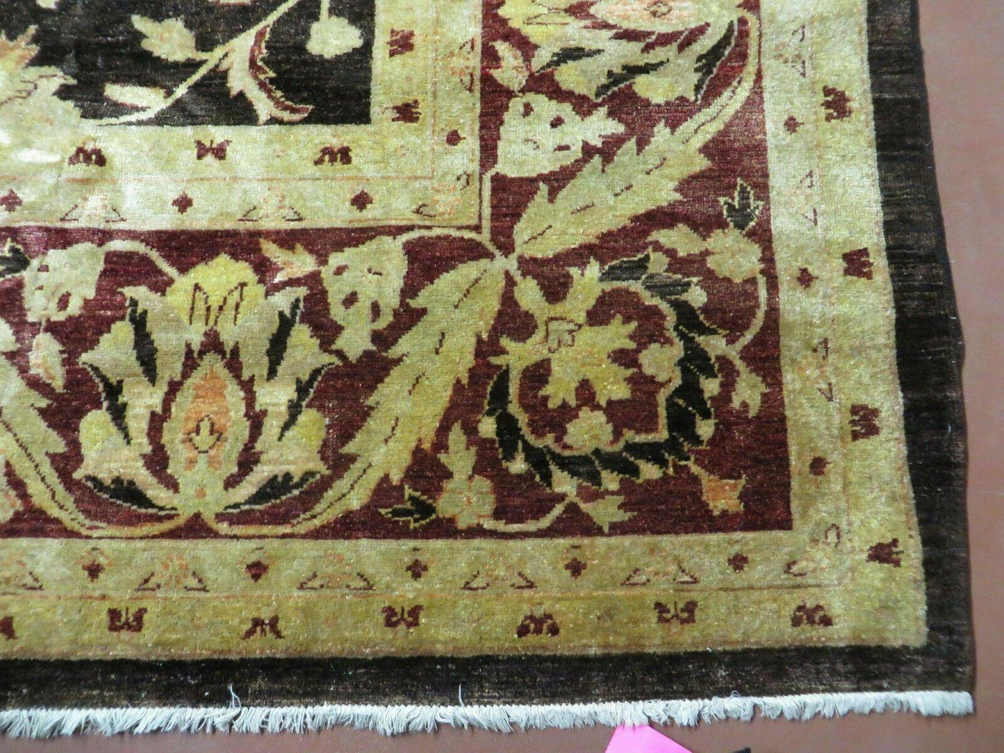 USED 11' X 15' Vintage Hand Knotted Indian Agra Wool Rug Hand Made Dark Brown Floral