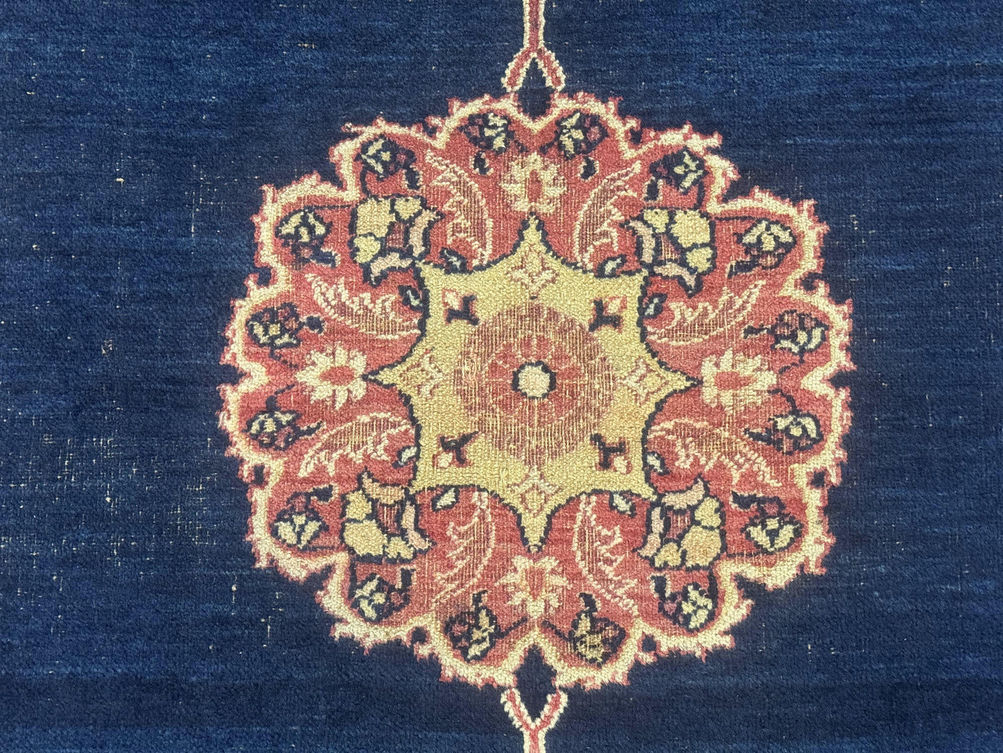 USED Antique Persian Mashad Rug 4x6, Semi Open Field, Navy Blue, Lion Pictorials, Triple Medallion, Dorokhsh Rug