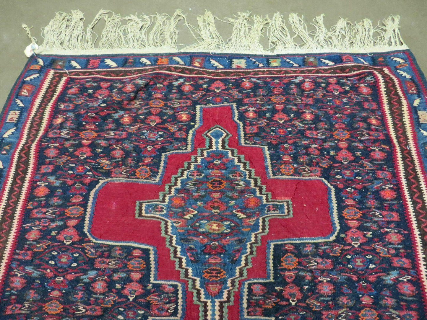 USED 4' X 5' Antique Handmade Turkish Wool Kilim Flat weave Rug Blanket Tribal