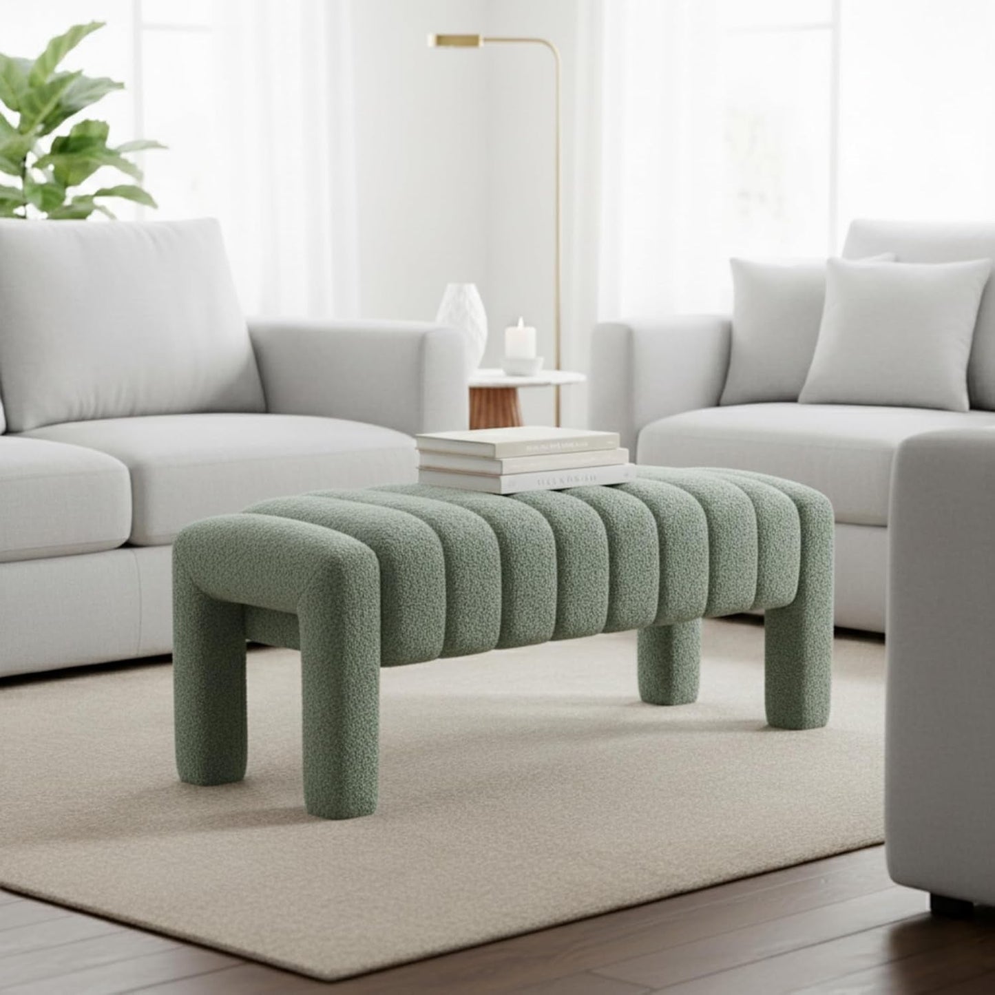 NEW 42.5 Inches Upholstered Ottoman Bench Boucle Fabric