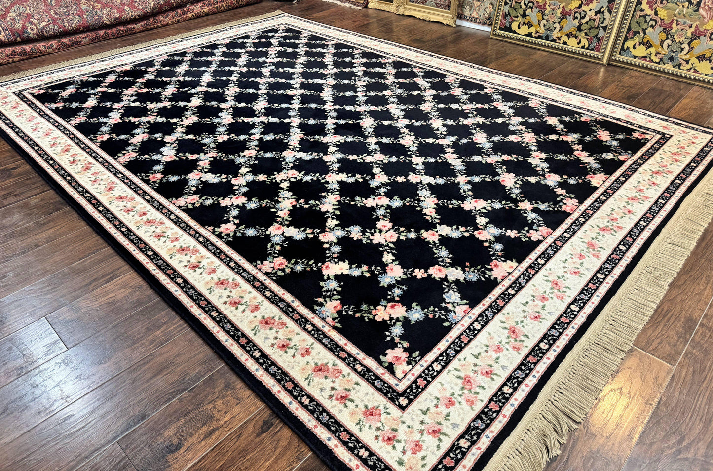 USED Karastan Rug 8.8 x 12, Garden of Eden #509/1270, Ebony Trellis, Vintage Discontinued Wool Pile Karastan Carpet