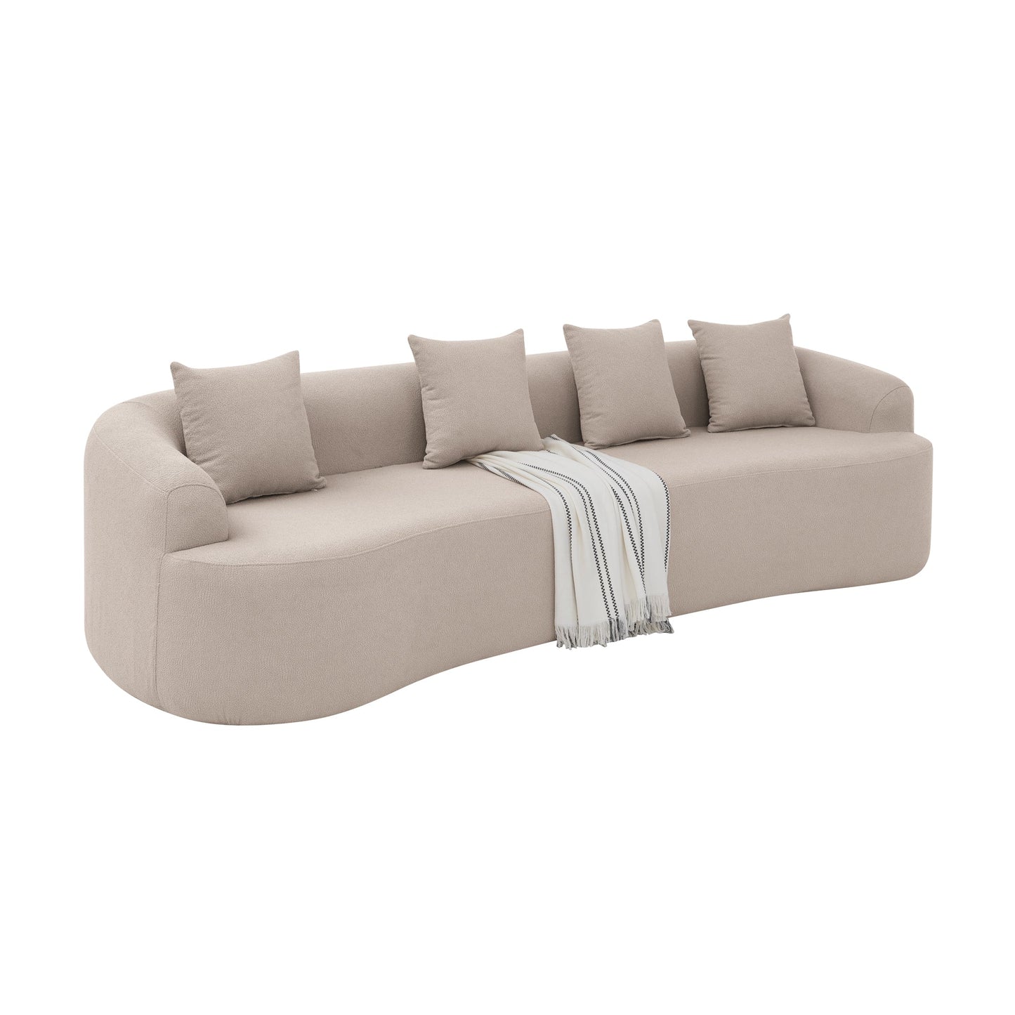 NEW Curved Modular Sectional Sofa in Lamb's Wool Fabric, Modern Minimalist Style, Compressed (No Assembly Required), Comfy for Living Room & Bedroom - Brown