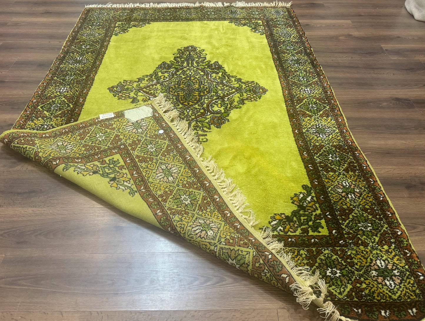 USED Moroccan Rug 6x8, Semi Open Field, Vintage, Lime Green, Wool Carpet
