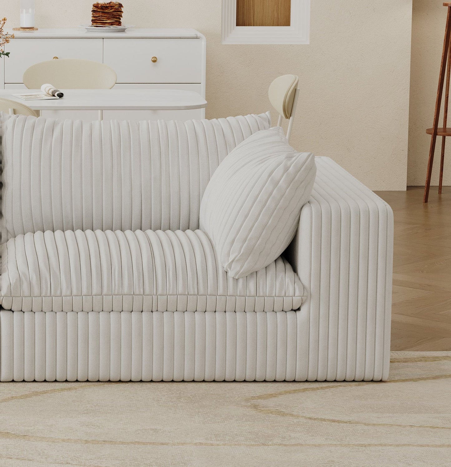 NEW 39.8' White Cloud Corduroy Fabric Deep Seat Couch Removable Cushion Sofa