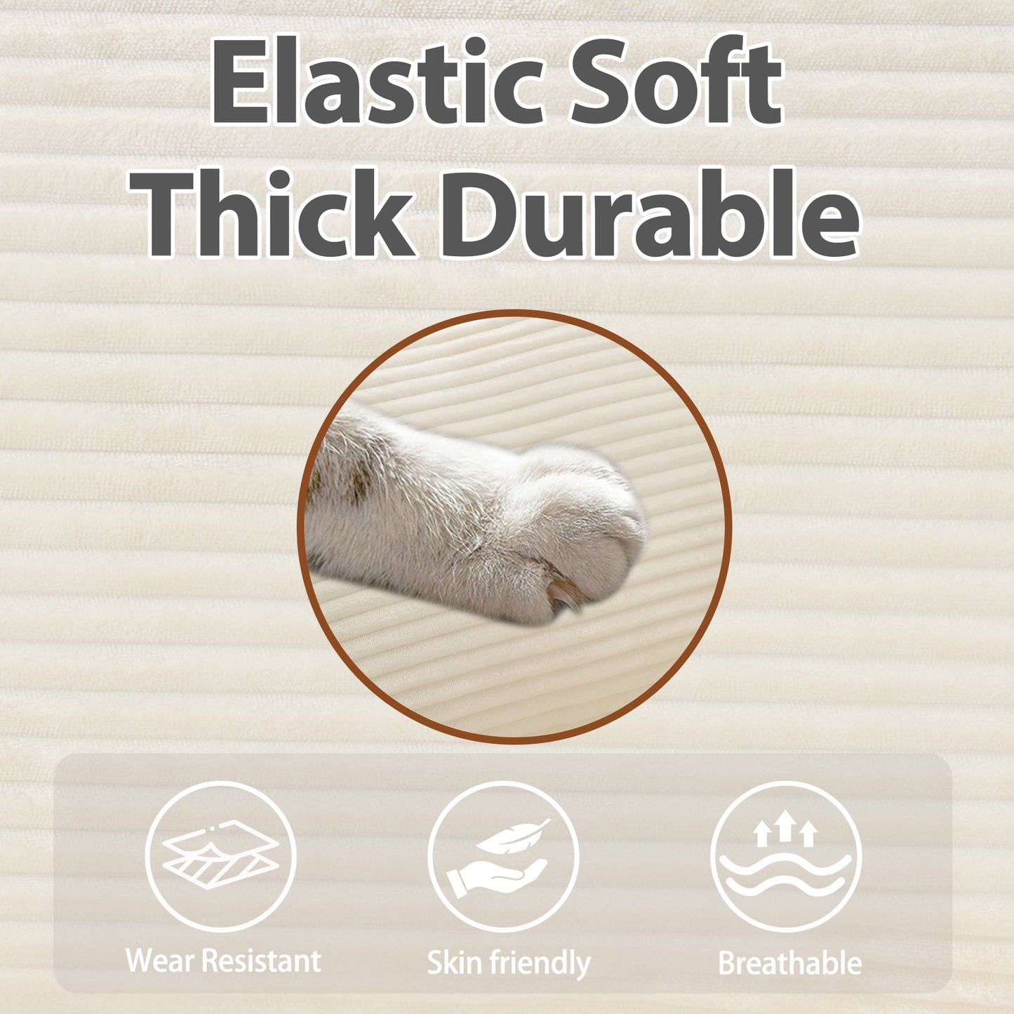 NEW 136' Plush Cloud 3-seater Sofa: Modular 4-seater Sofa + 2 Footstools with 22' Beige Chenille Cushions + 2 Throw Pillows - Compact Size for Apartment, Living Room, Bedroom (Beige)