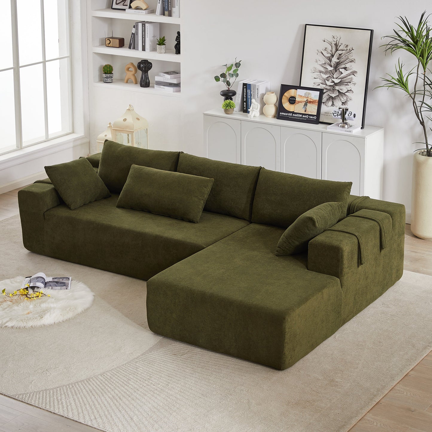 NEW Modern Chenille Upholstered Modular 108' L Shaped Sectional Free Combination Sofa Couch Set (Right Chaise)