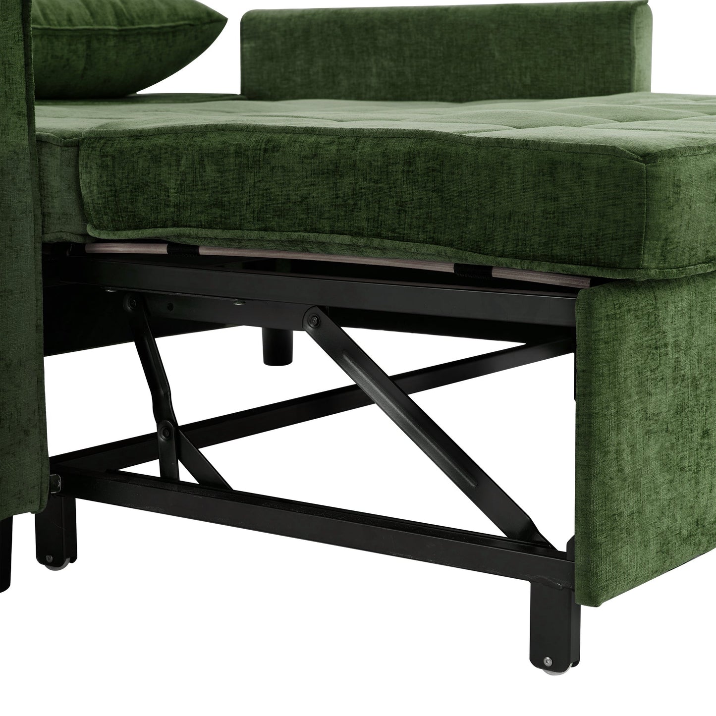 NEW 56.9' Convertible Loveseat Sofa Bed with Adjustable Backrest, USB Ports, Phone Holder, Side Pockets, Green Chenille,