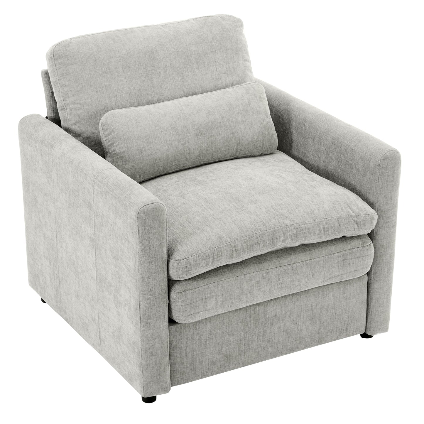 NEW Light Grey Chenille Cozy Upholstered Oversized Comfy Cloud Double Cushion Single Armchair Sofa