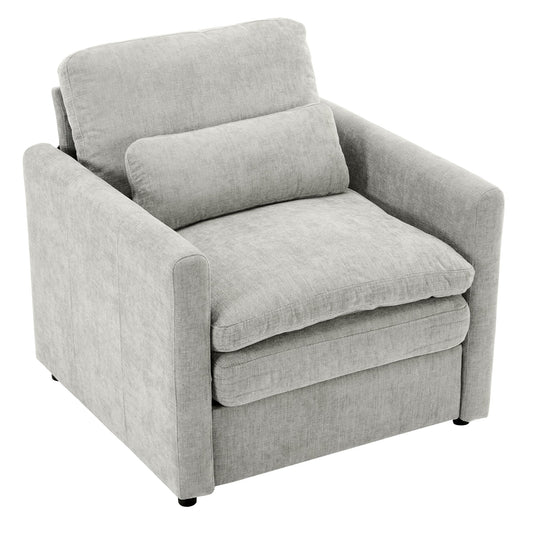 NEW Light Grey Chenille Cozy Upholstered Oversized Comfy Cloud Double Cushion Single Armchair Sofa