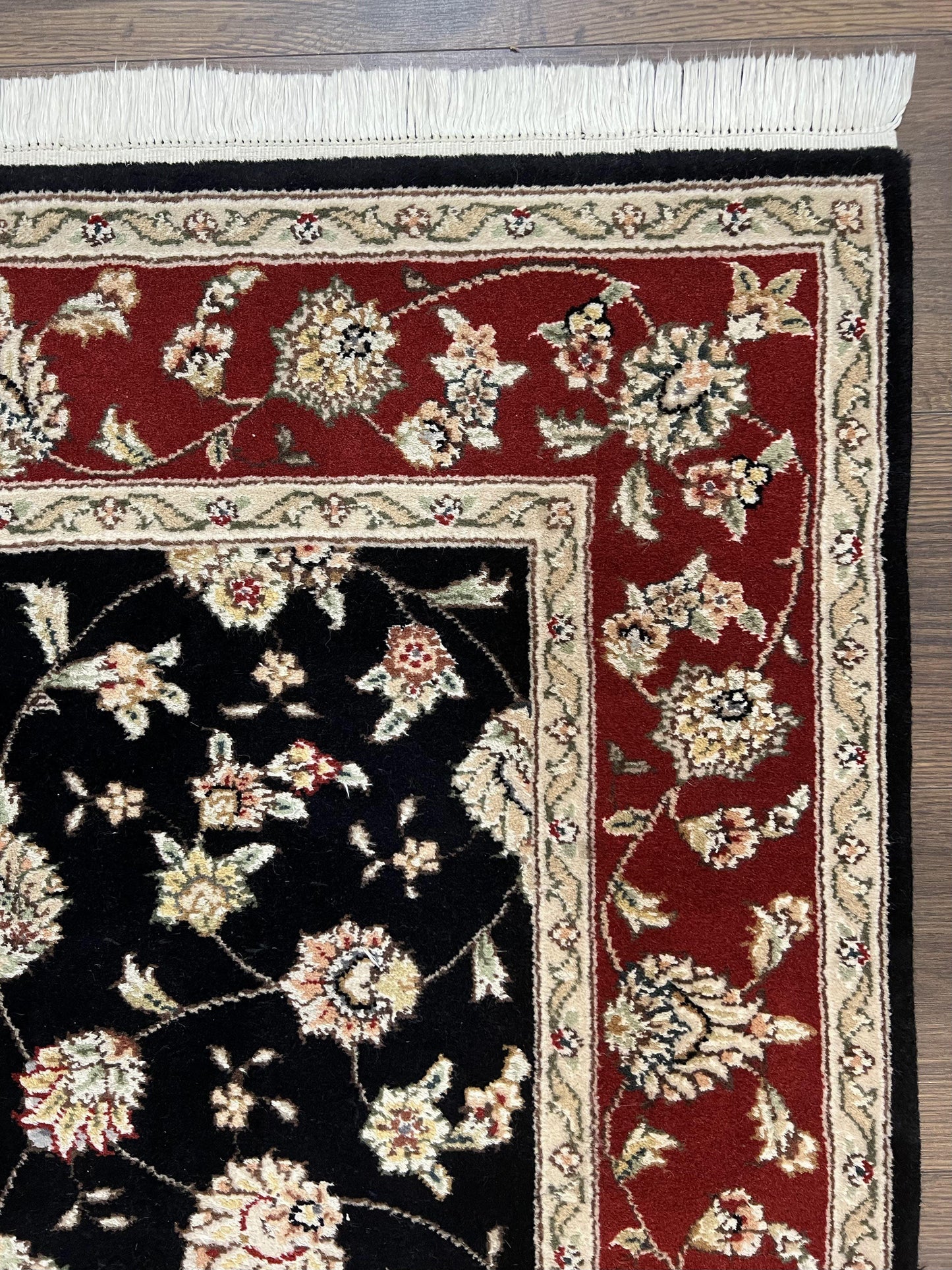 USED Pak Persian Rug 3x5, Black and Red, Floral Allover, Vintage Hand Knotted Wool Oriental Carpet, Pakistani Rug, Small Handmade Area Rug 3 x 5
