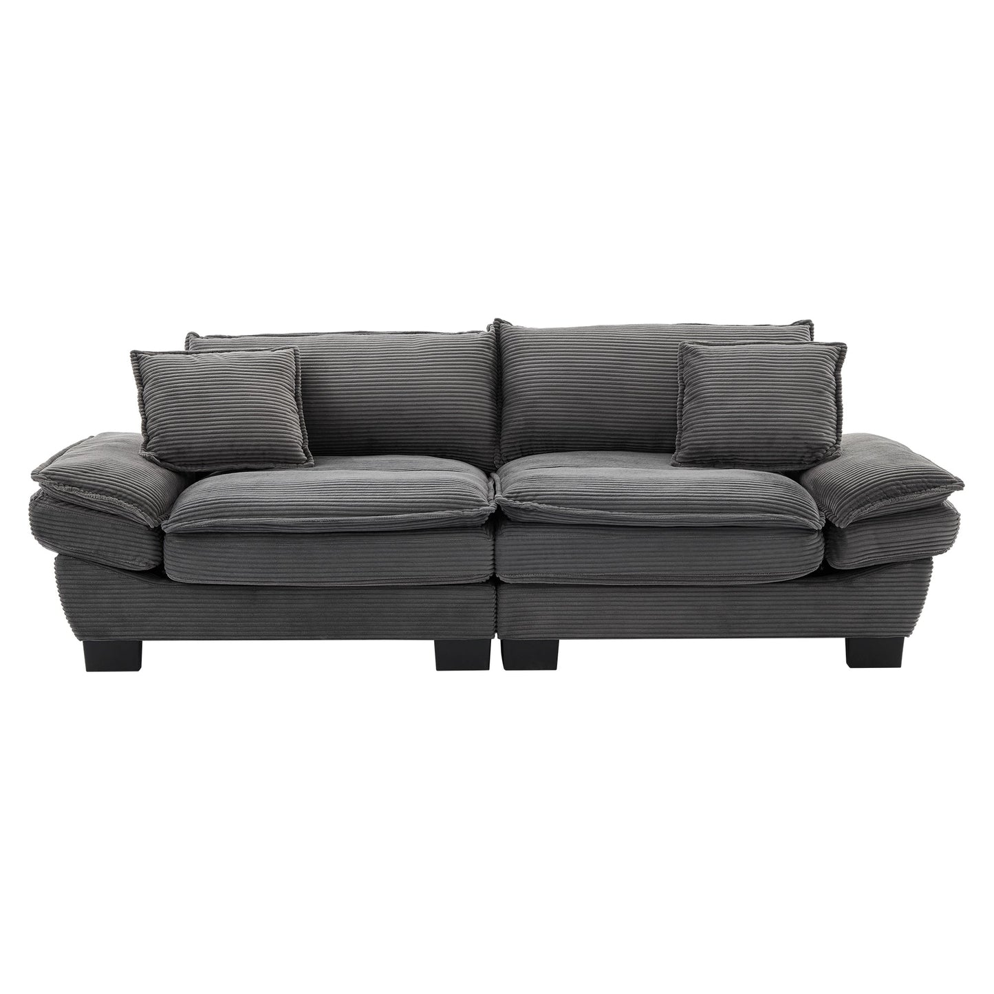 NEW Comfy Grey Upholstered Deep Seat Corduroy Sofa Sleeper Couch Loveseat with Pillows