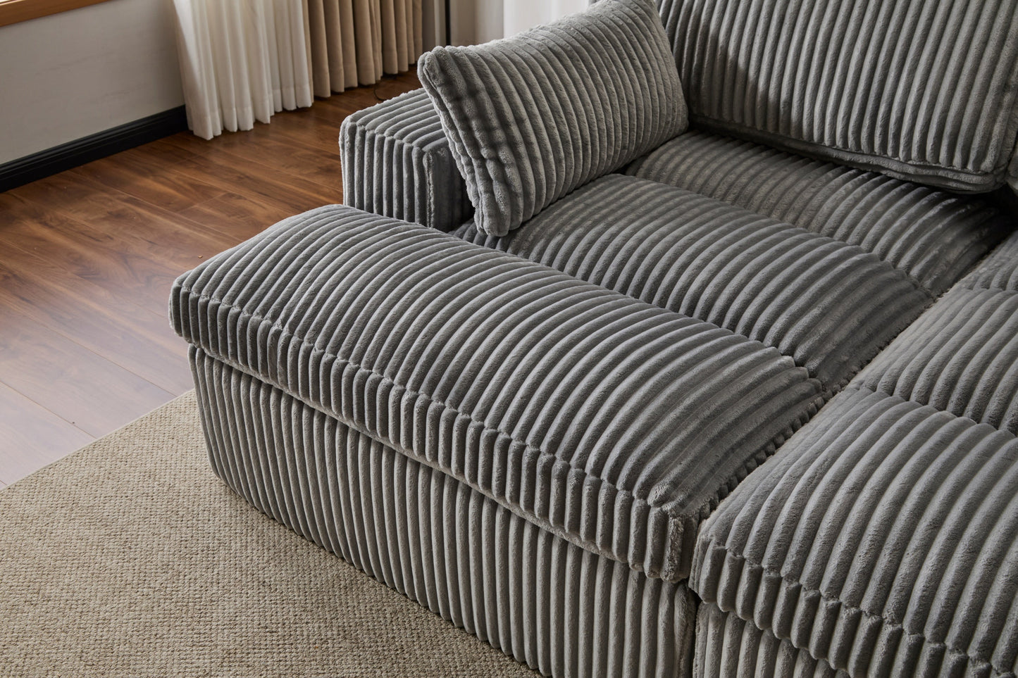 NEW Indoor Grey Corduroy Oversized Upholstered Double Chaise Lounge Chair Oversized Upholstered Sleeper Cloud Couch Deep Seat Luxury Sectional Sofa Bed Chaise Lounge