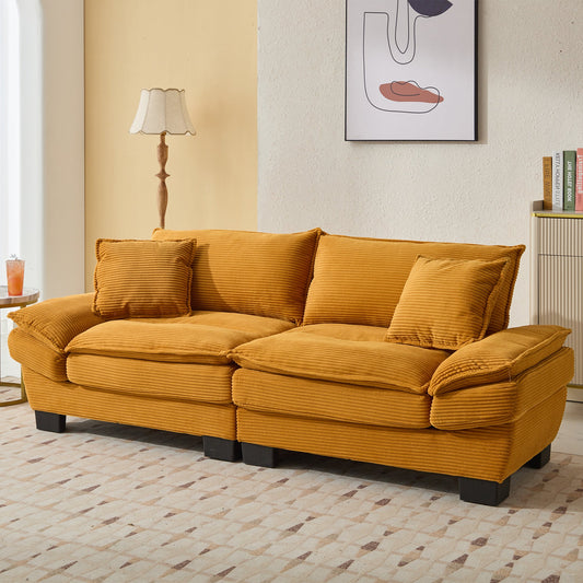 NEW Comfy Upholstered Deep Seat Yellow Corduroy Sleeper Couch Loveseat Sofa with Pillows