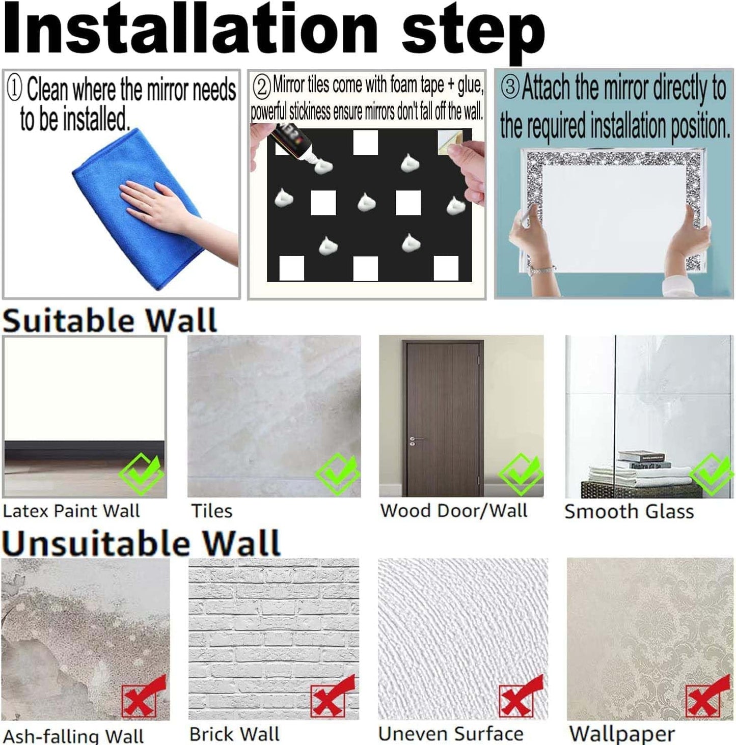 NEW Full Length Mirror Tiles 4 Piece Frameless Wall Decor